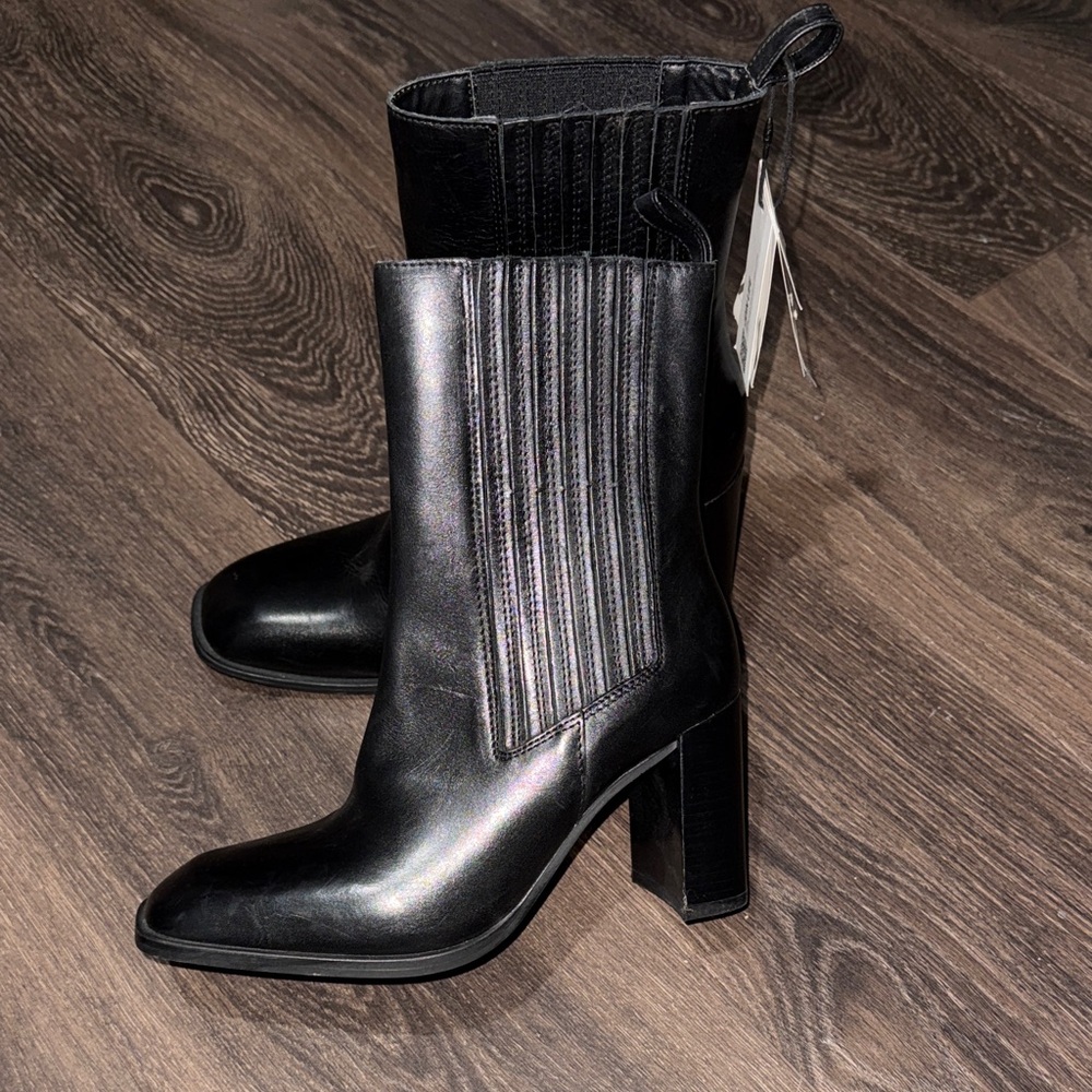 Zara Genuine Leather Black Heeled Boots